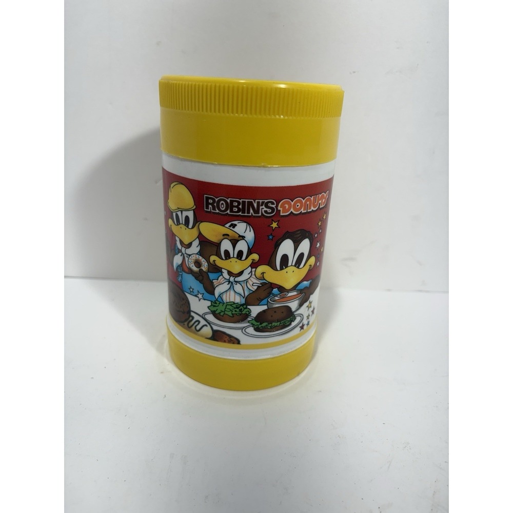 1992 Campbell's Soup Kids and Robin's Donuts Plastic Thermos W Lid Vintage Yello